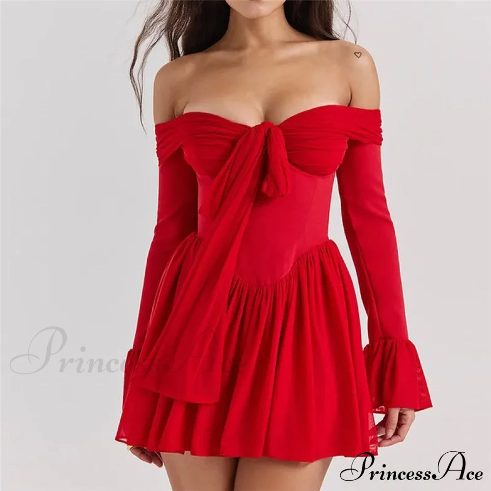 Red Off-Shoulder Stylish Frill Mini Dress image 7