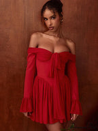 Red Off-Shoulder Stylish Frill Mini Dress image 5