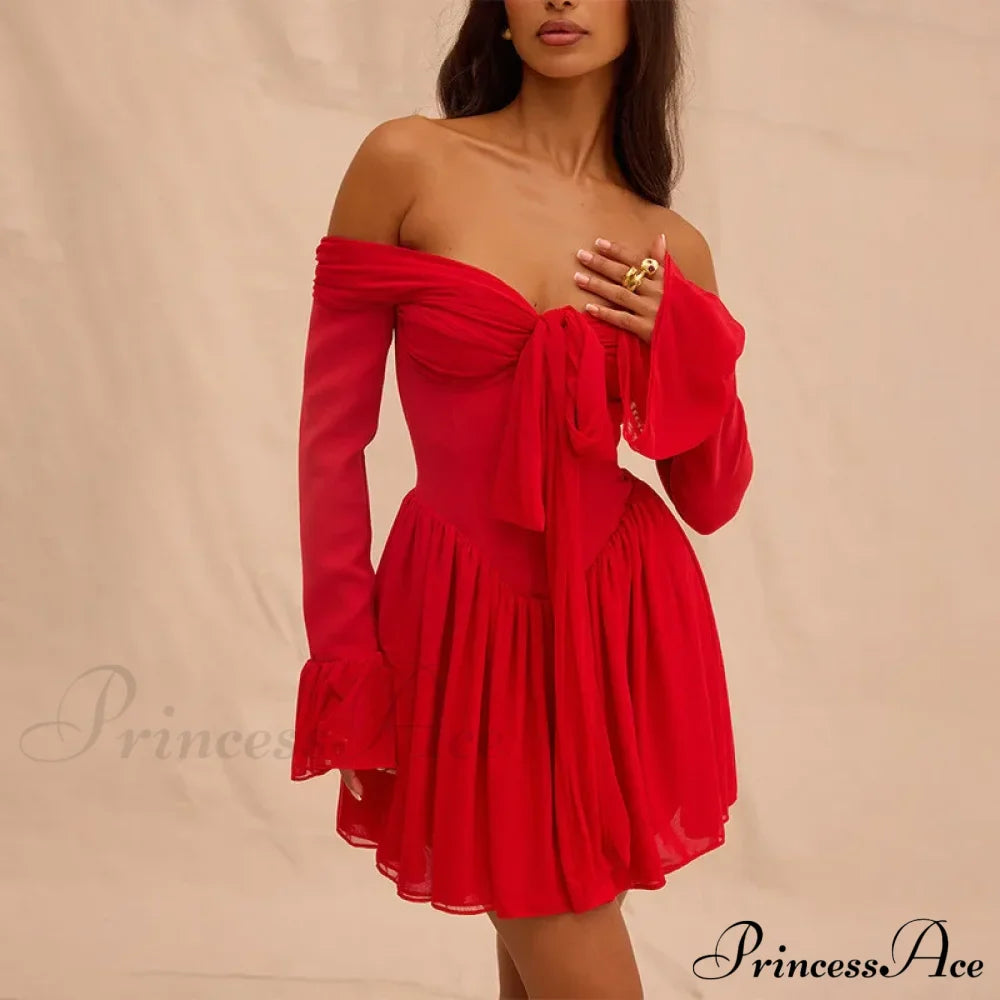 Red Off-Shoulder Stylish Frill Mini Dress image 9