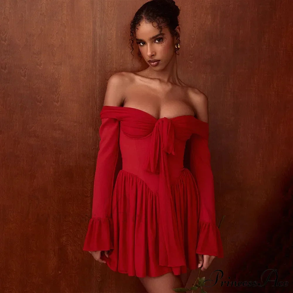Red Off-Shoulder Stylish Frill Mini Dress image 10