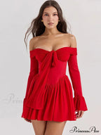 Red Off-Shoulder Stylish Frill Mini Dress image 2
