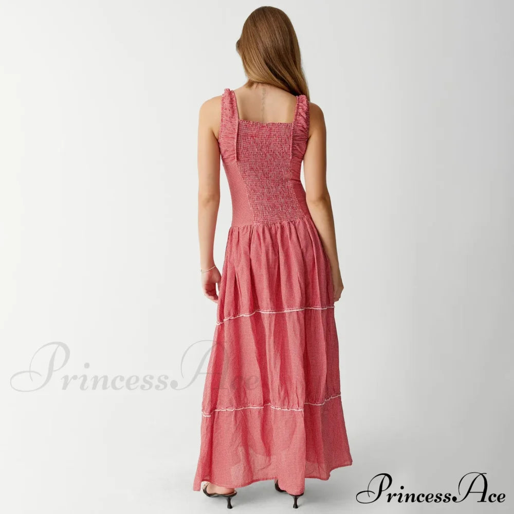 Red Plaid Stylish Maxi Dress image 4