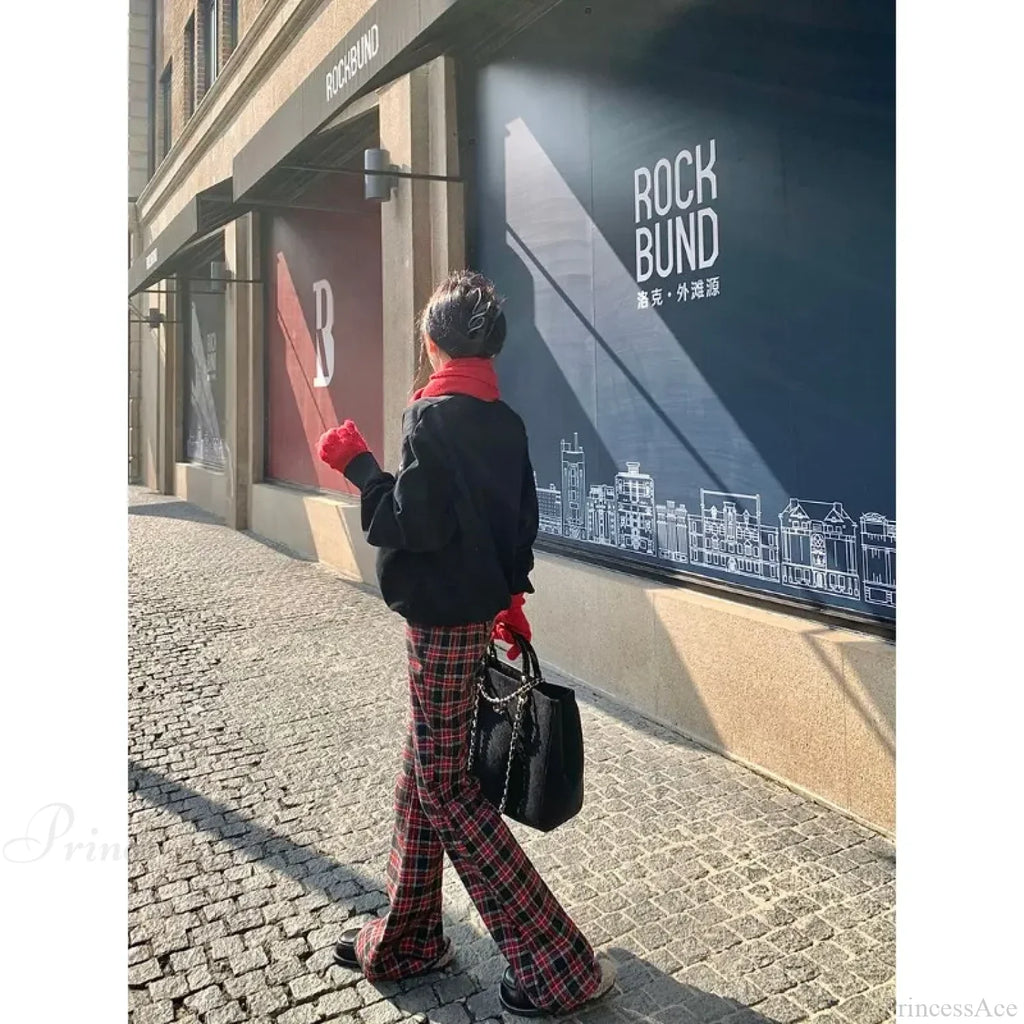 Red Plaid Y2K Women Wide Leg Pants image 4