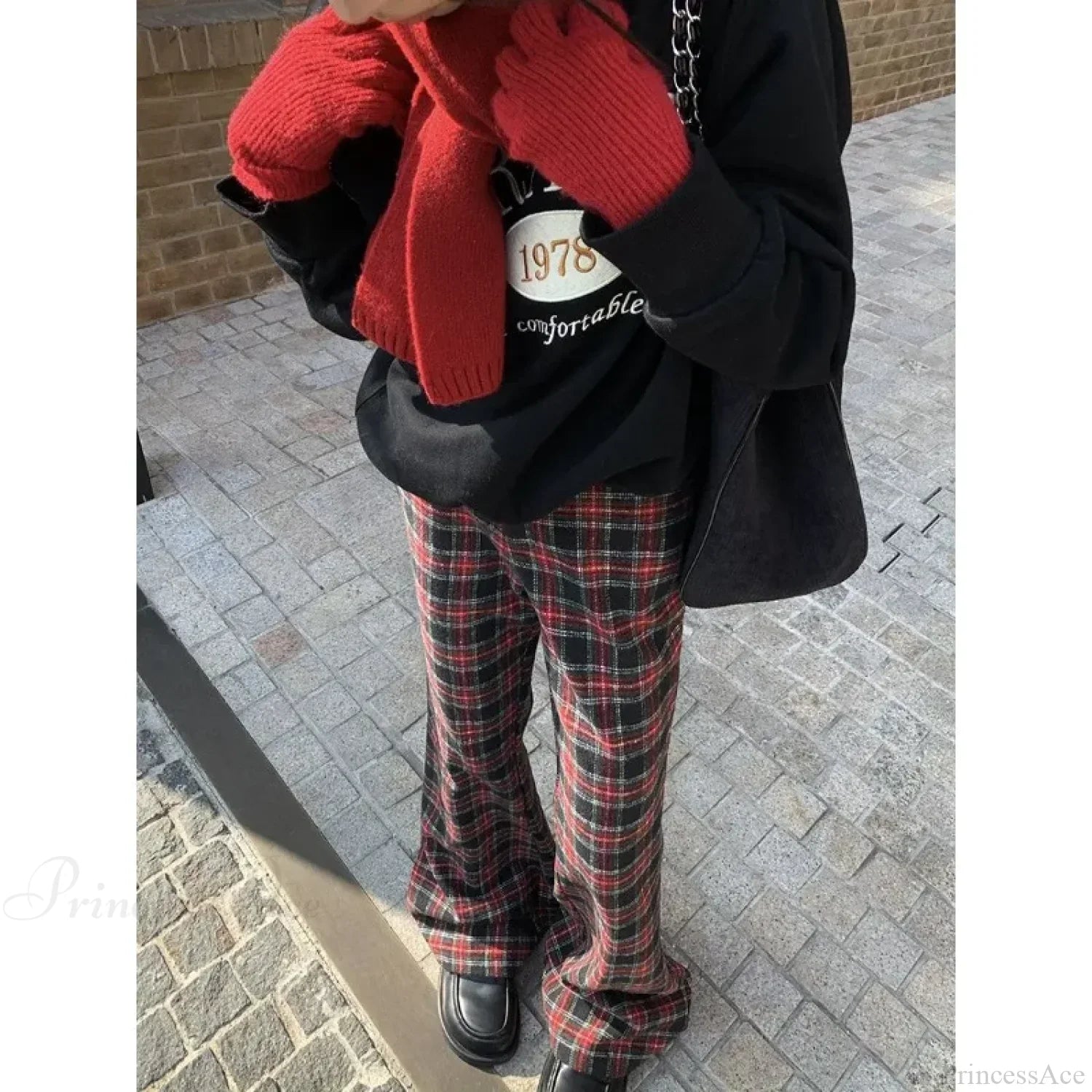 Red Plaid Y2K Women Wide Leg Pants image 2