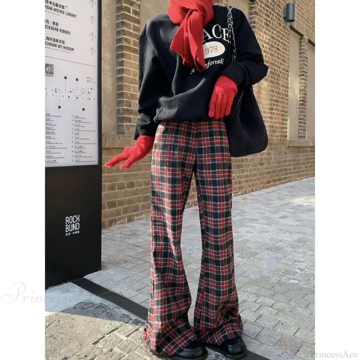 Red Plaid Y2K Women Wide Leg Pants image 1