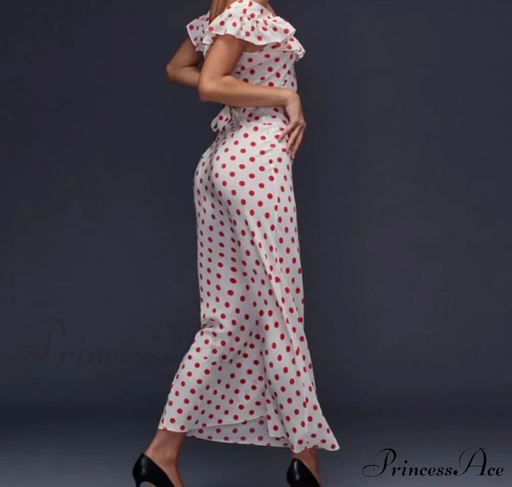 Red Polka Dot Charming Off Shoulder Maxi Dress image 6