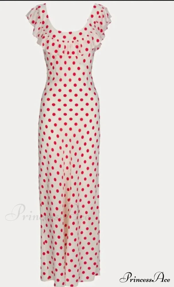 Red Polka Dot Charming Off Shoulder Maxi Dress image 4