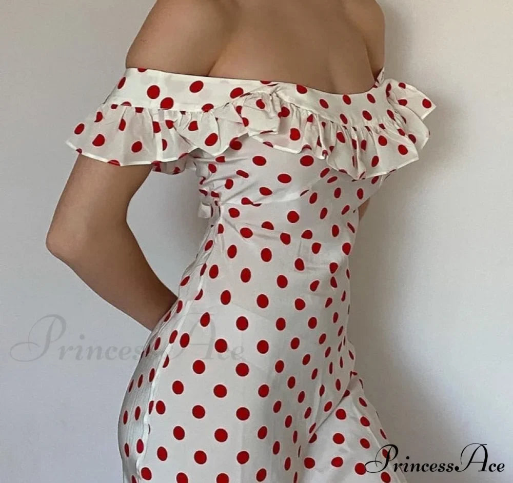 Red Polka Dot Charming Off Shoulder Maxi Dress image 1