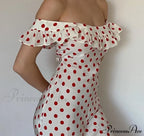 Red Polka Dot Charming Off Shoulder Maxi Dress image 1