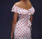 Red Polka Dot Charming Off Shoulder Maxi Dress image 7