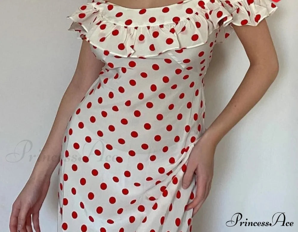 Red Polka Dot Charming Off Shoulder Maxi Dress image 2