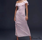 Red Polka Dot Charming Off Shoulder Maxi Dress image 3
