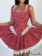 Red Printed Stylish Backless Mini Dress image 4