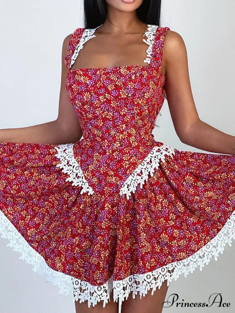 Red Printed Stylish Backless Mini Dress image 4