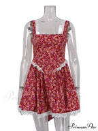 Red Printed Stylish Backless Mini Dress image 6