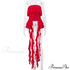 Red Ruffled Lace Charming Up Tube Top image 3