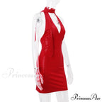 Red Sequin Deep V-neck Graceful Halter Bandage Mini Dress image 7