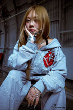 Relaxed Fit Chain Heart 3D Embroidery Print Hoodie image 3