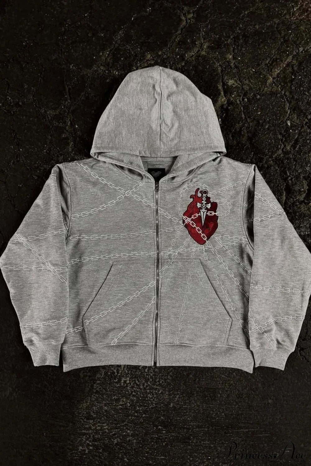 Relaxed Fit Chain Heart 3D Embroidery Print Hoodie image 1