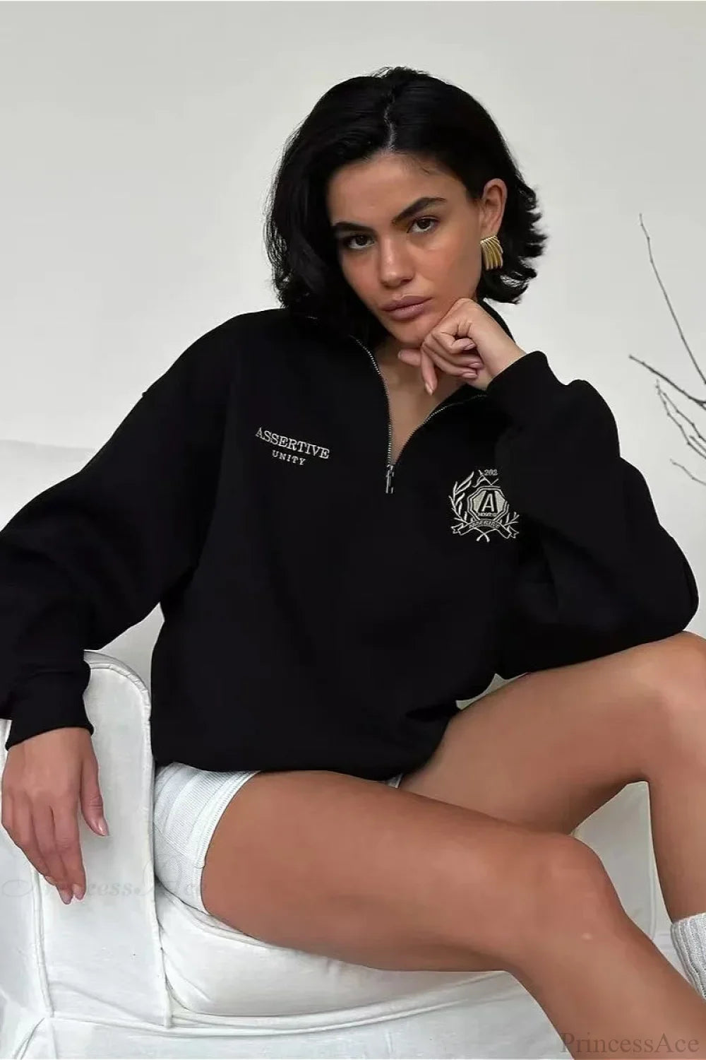 Relaxed Fleece-Lined Half-Zip Stand Collar Convertible Sweatshirt image 2