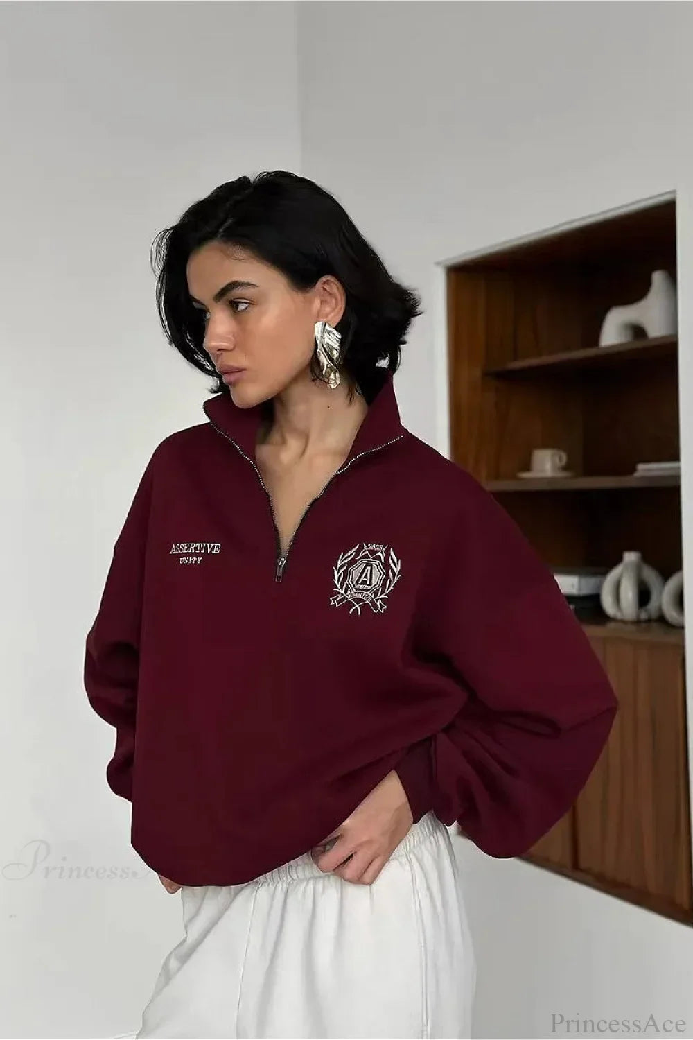 Relaxed Fleece-Lined Half-Zip Stand Collar Convertible Sweatshirt image 6
