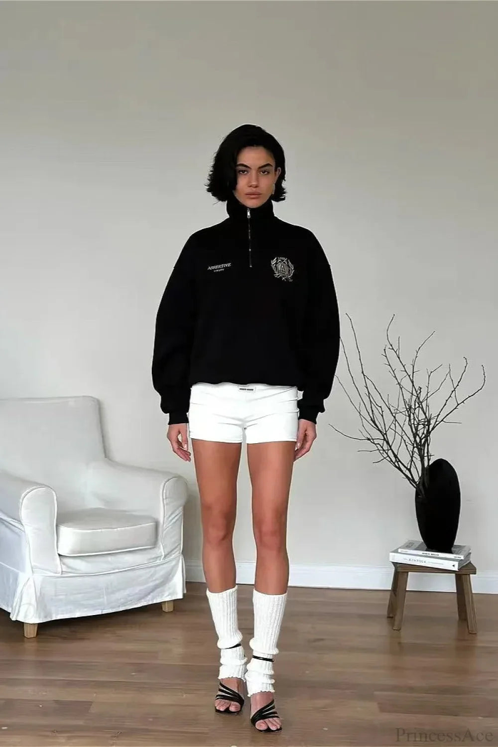Relaxed Fleece-Lined Half-Zip Stand Collar Convertible Sweatshirt image 3