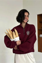 Relaxed Fleece-Lined Half-Zip Stand Collar Convertible Sweatshirt image 5