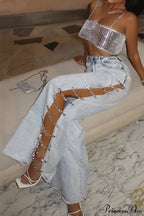 Relaxed Mid-Rise Diamond Paneled Side Cut-Out Jeans image 2