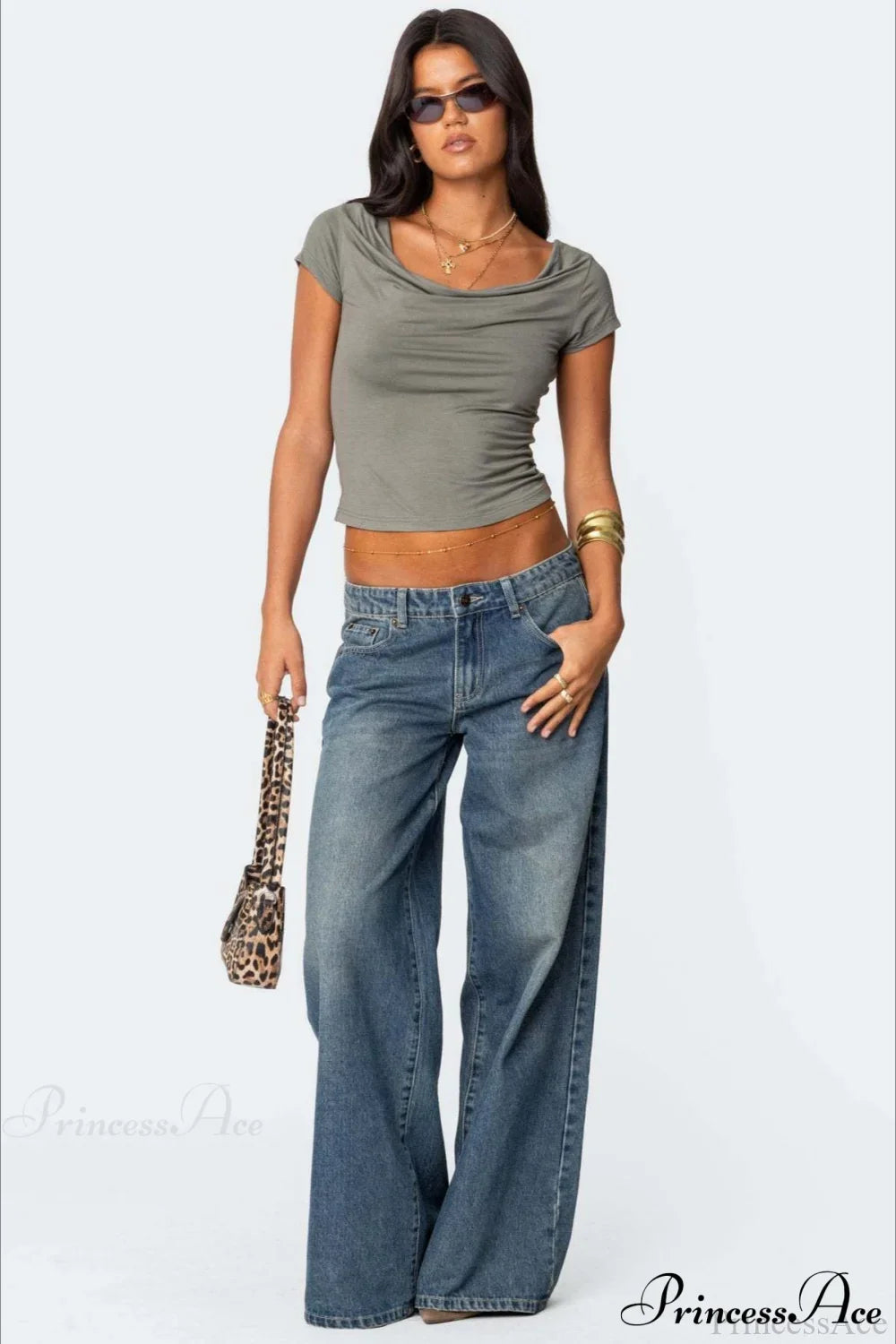 Relaxed Wide-Leg Printed Full-Length Jeans image 1