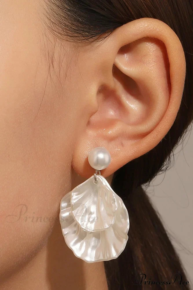 Resin Shell Earrings with Pearl Accent image 3