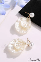 Resin Shell Earrings with Pearl Accent image 2