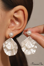 Resin Shell Earrings with Pearl Accent image 4