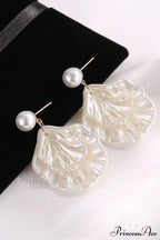 Resin Shell Earrings with Pearl Accent image 6