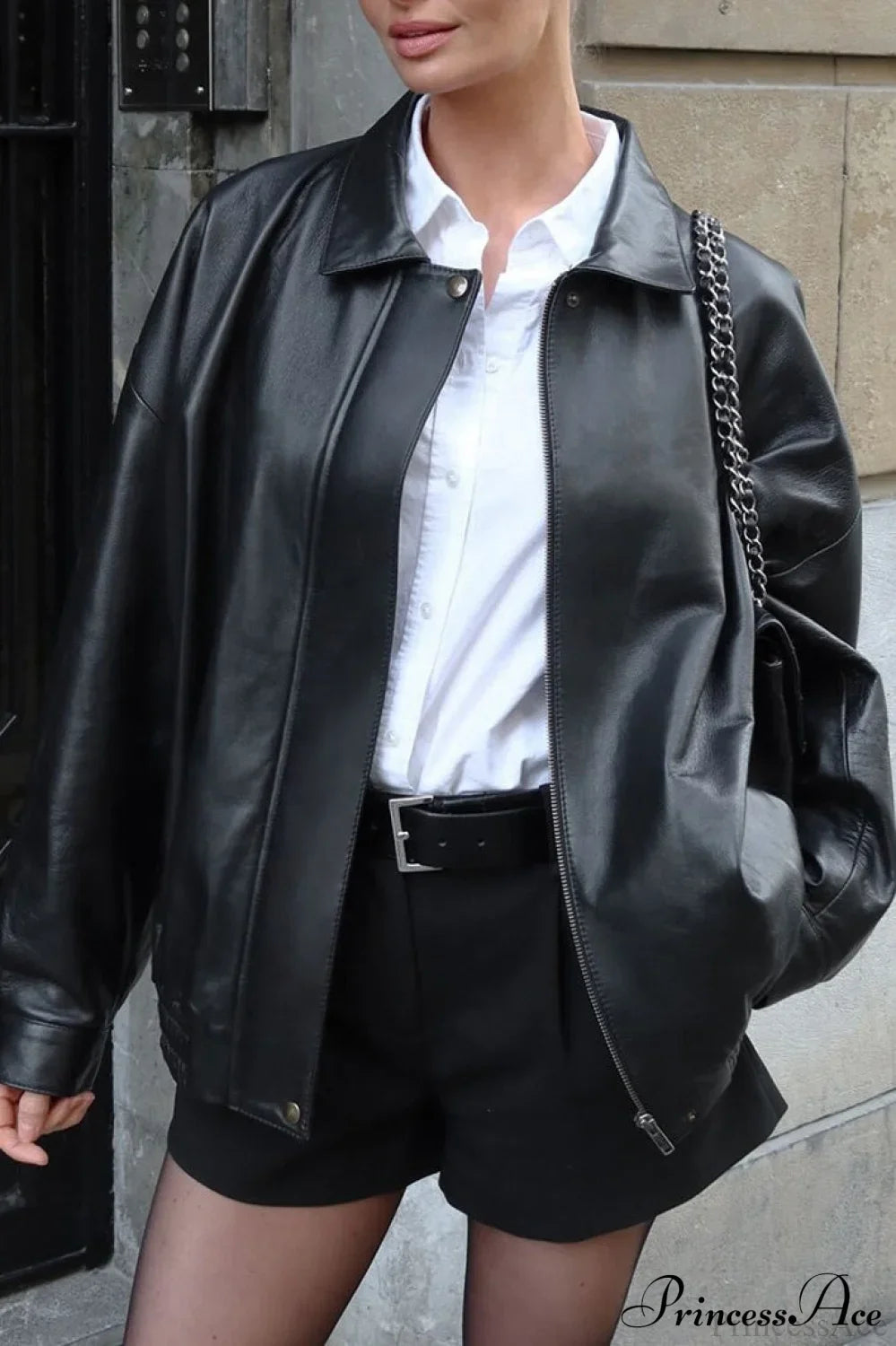 Retro Black Leather Moto Jacket image 5