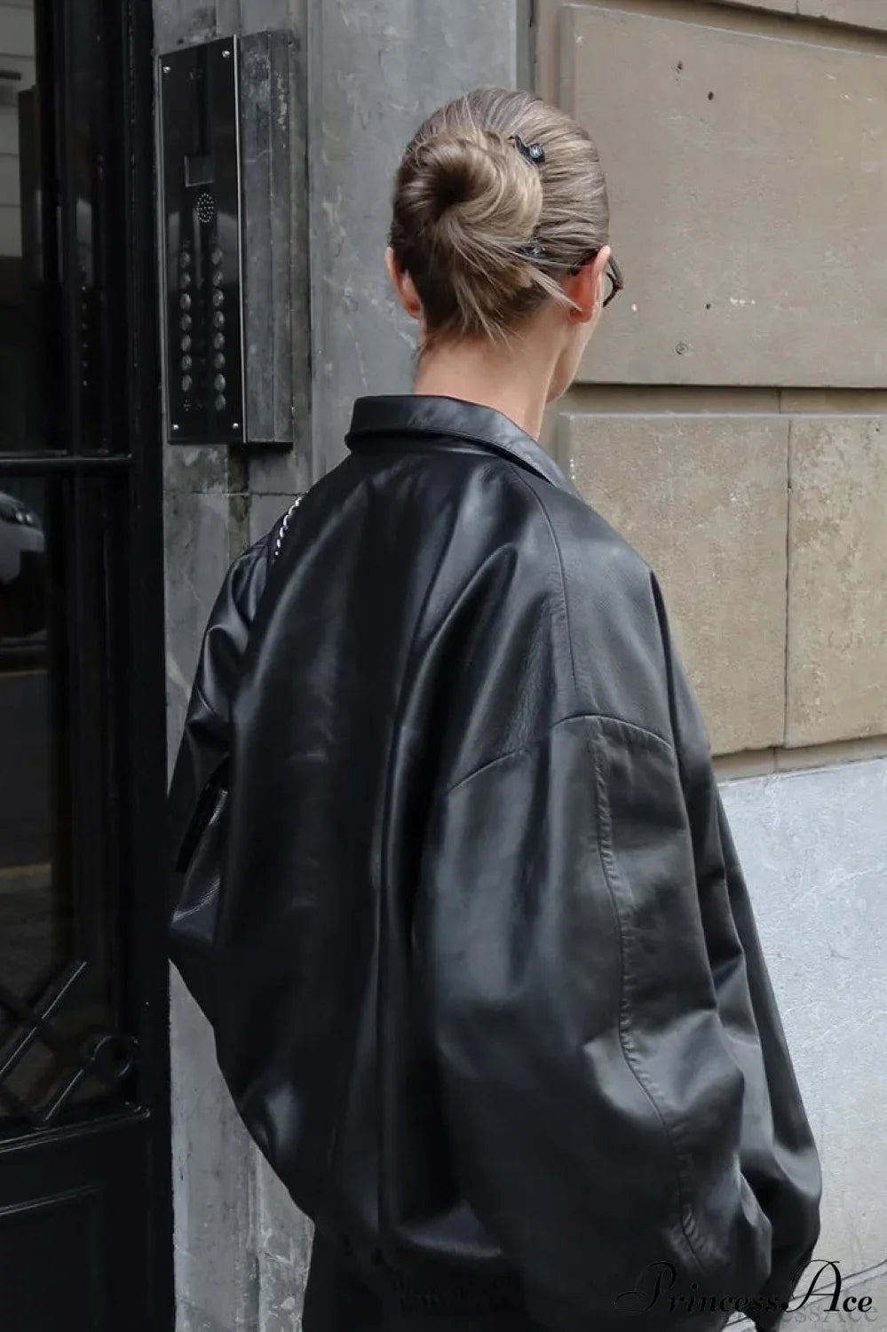 Retro Black Leather Moto Jacket image 3