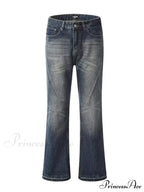 Retro Blue Slim Fit Micro Flare Spring And Autumn Loose Spliced Lines Drop Feel Trendy Jean image 6