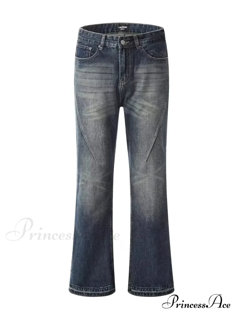 Retro Blue Slim Fit Micro Flare Spring And Autumn Loose Spliced Lines Drop Feel Trendy Jean image 6