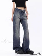 Retro Blue Slim Fit Micro Flare Spring And Autumn Loose Spliced Lines Drop Feel Trendy Jean image 3