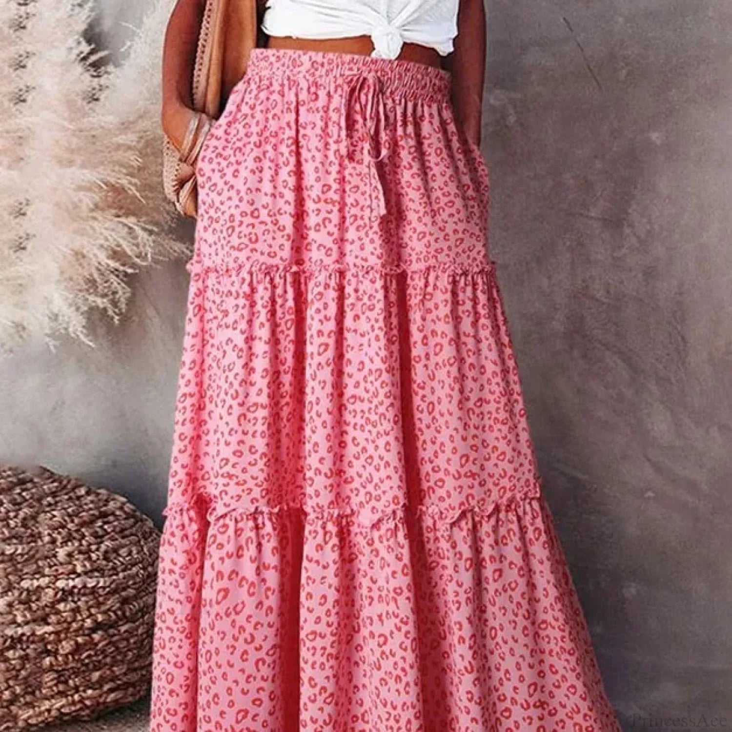 Retro Bohemian Spring Floral A-Line High Waist Maxi Skirt image 2