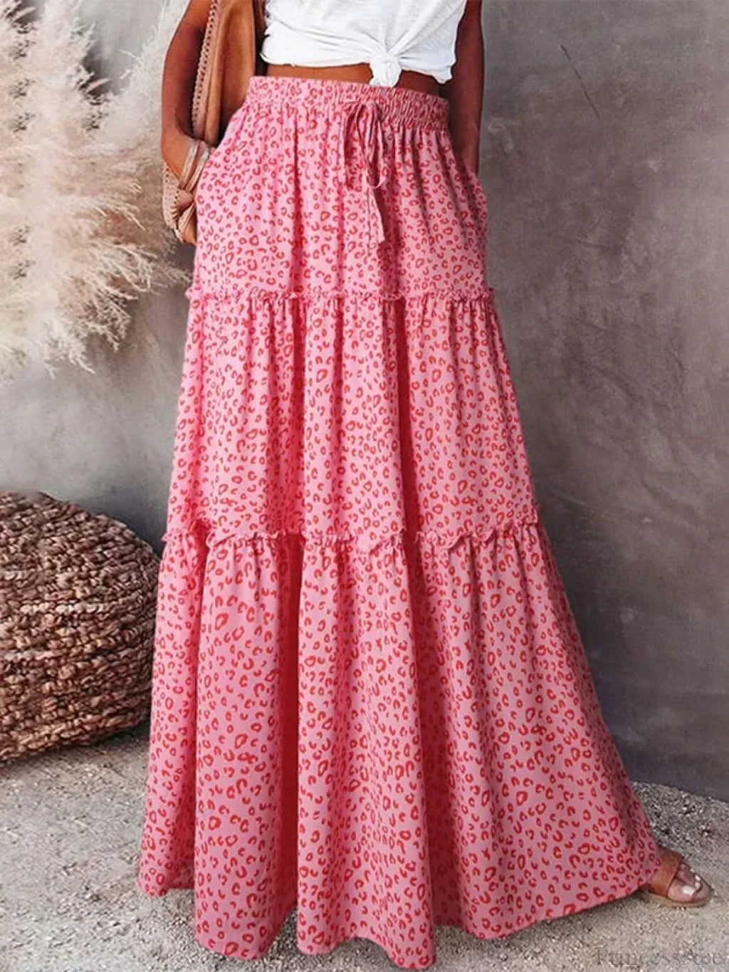 Retro Bohemian Spring Floral A-Line High Waist Maxi Skirt image 3