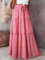 Retro Bohemian Spring Floral A-Line High Waist Maxi Skirt image 3