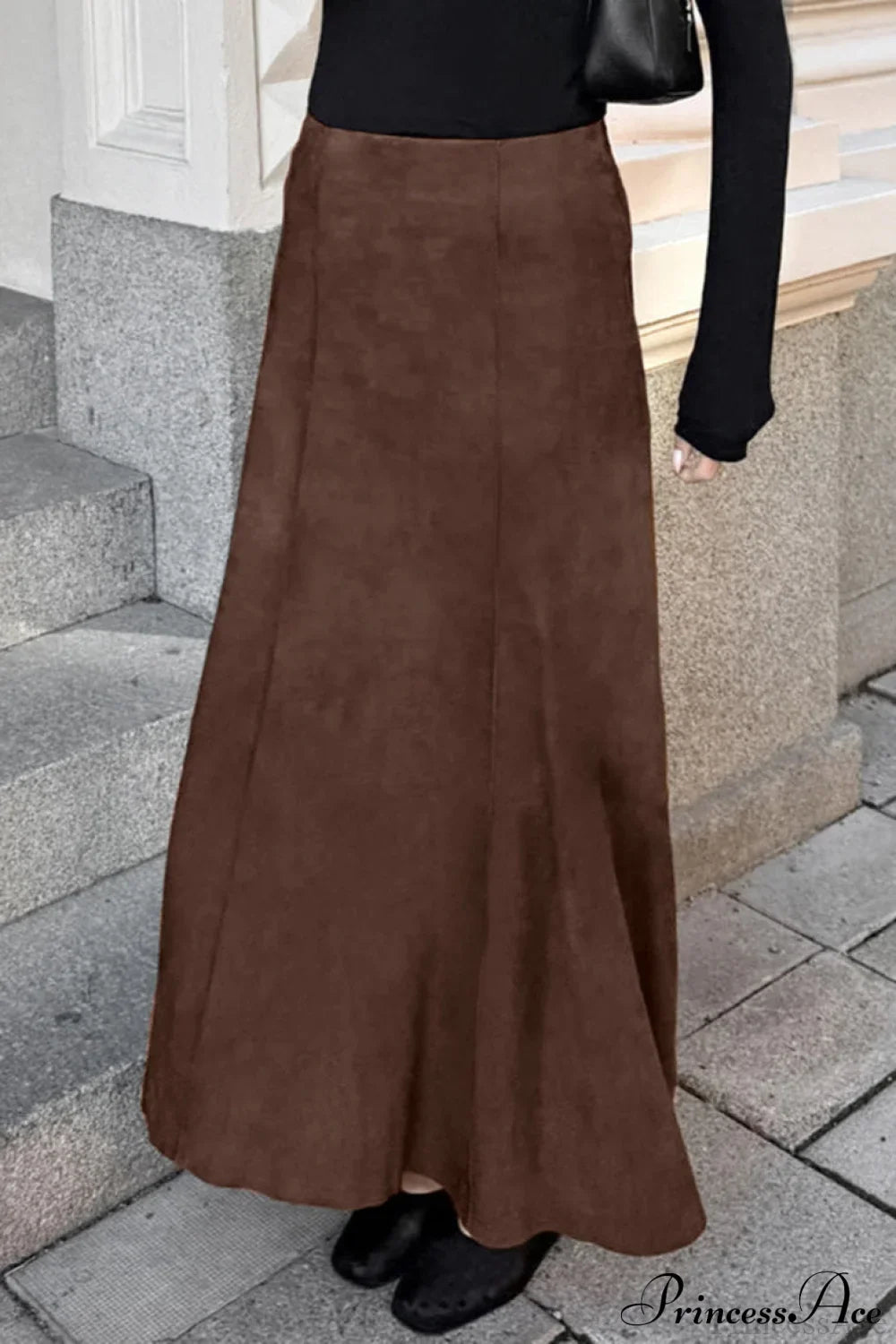 Retro Brown Suede High Waist Maxi Skirt image 1