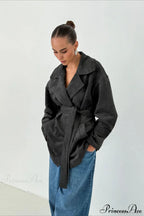 Retro Brown Suede Jacket Tied Coat image 4