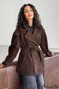 Retro Brown Suede Jacket Tied Coat image 1