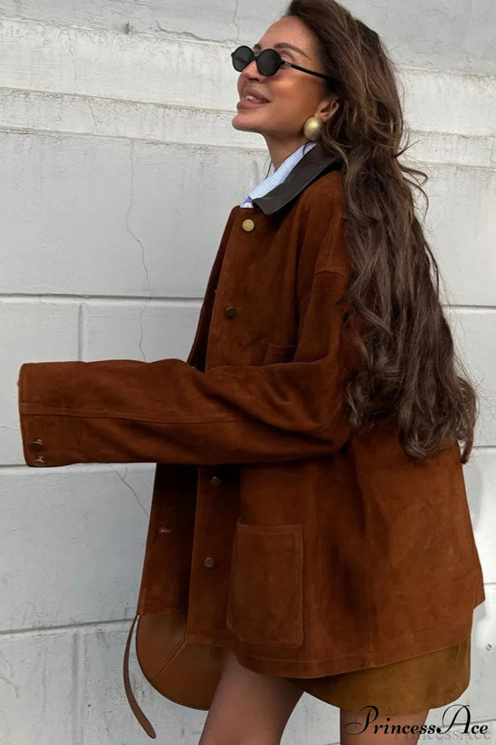 Retro Brown Suede Leather Casual Jacket image 4