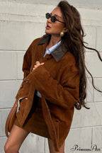 Retro Brown Suede Leather Casual Jacket image 2