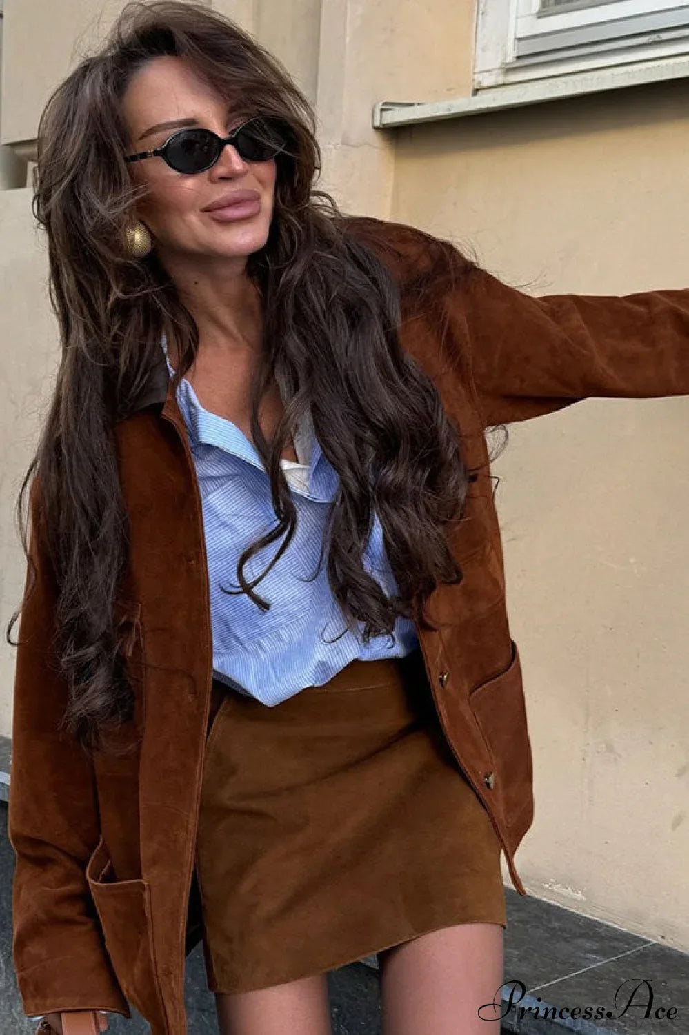 Retro Brown Suede Leather Casual Jacket image 3