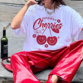 Retro Cartoon Cherry Graphic T-shirt image 1