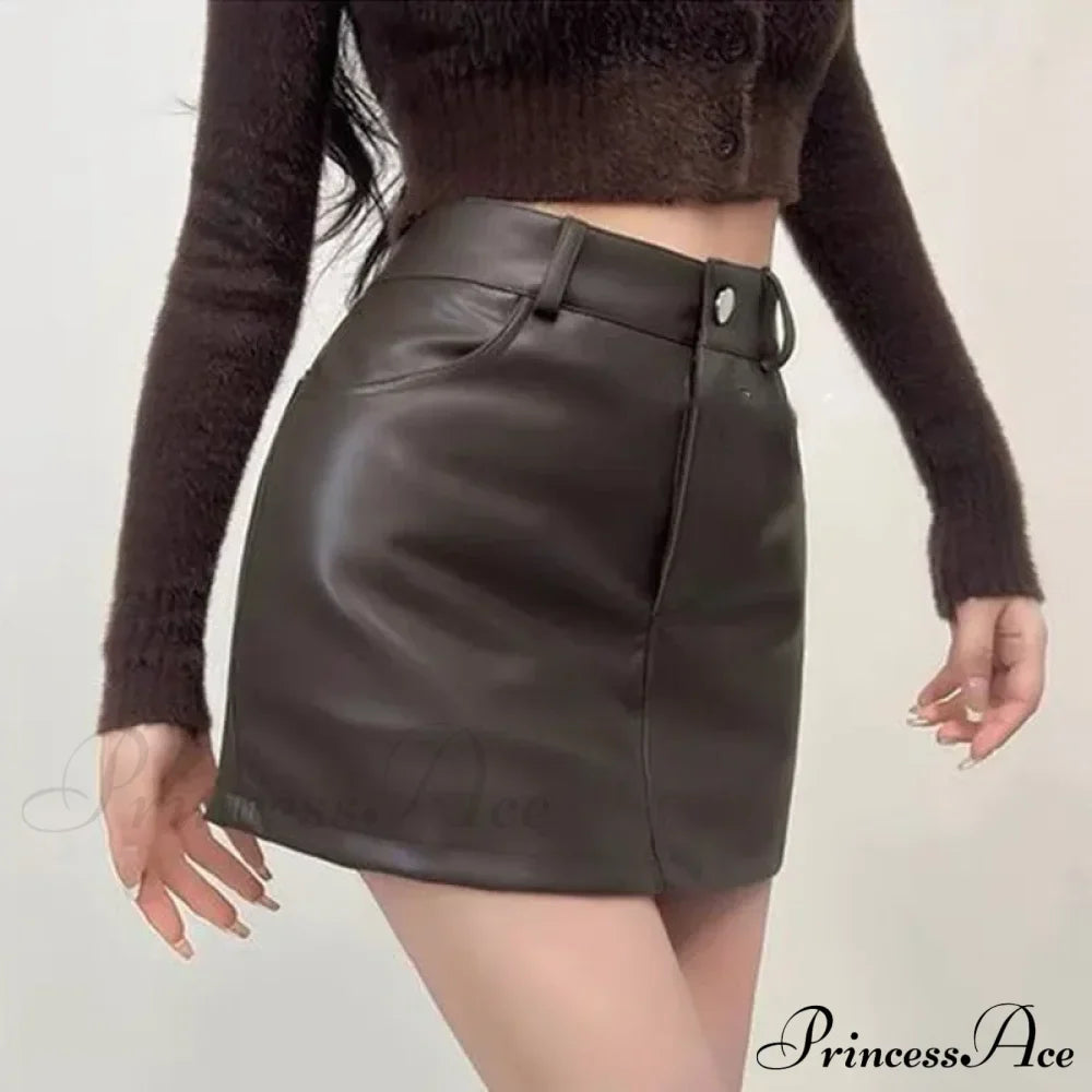 Retro Chic High Waist Sexy A-line Stylish Fashionable Brown Elegant Skirt image 4