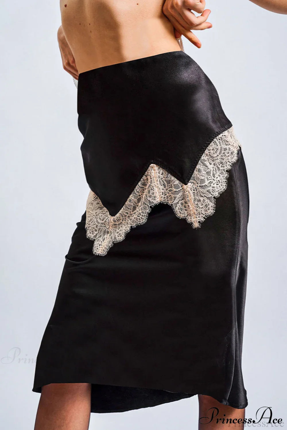 Retro Color Block Lace Panel Slim Skirt image 4